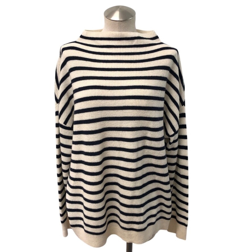 Nordstrom Signature Sweater Womens XXL Cream Navy Striped Cashmere Mock Neck